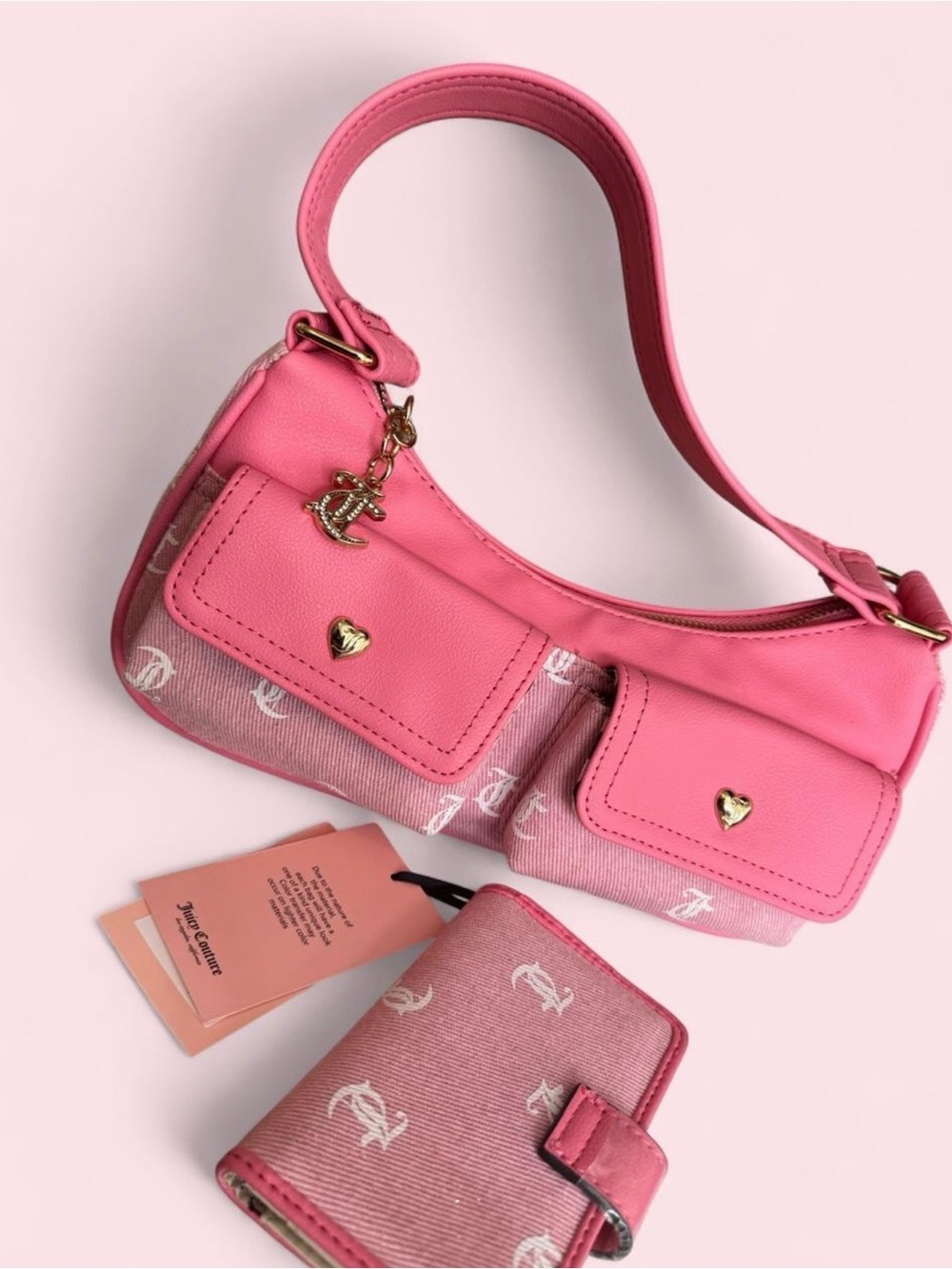Juicy Couture Pink Logo Mini Shoulder Bag with Matching Wallet🖤✨👙